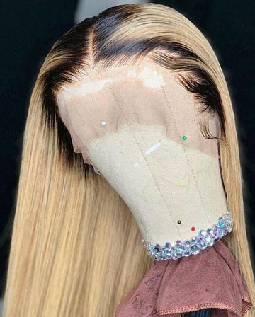 1B/613 LACE FRONT WIG W/ DARK ROOTS AND PLATINUM BLONDE)